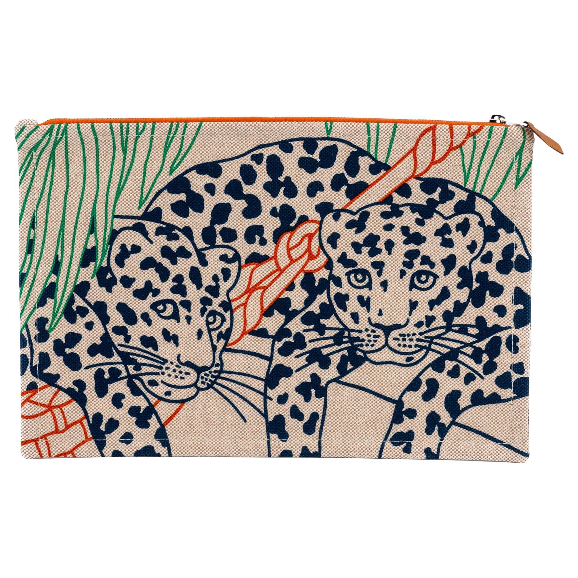 Hermès New Jaguars Toile Pochette Unisex