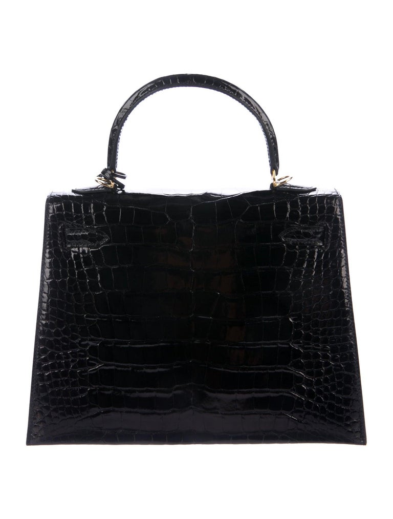 Women's Hermes NEW Kelly 25 Black Leather Alligator Top Handle Tote Shoulder Bag