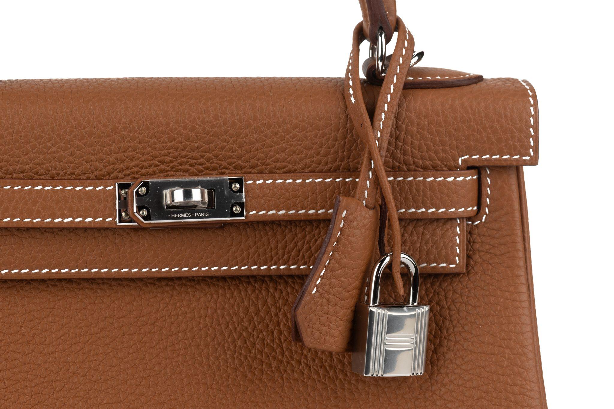 Hermes New Kelly 25 Gold Togo Palladium im Angebot 4
