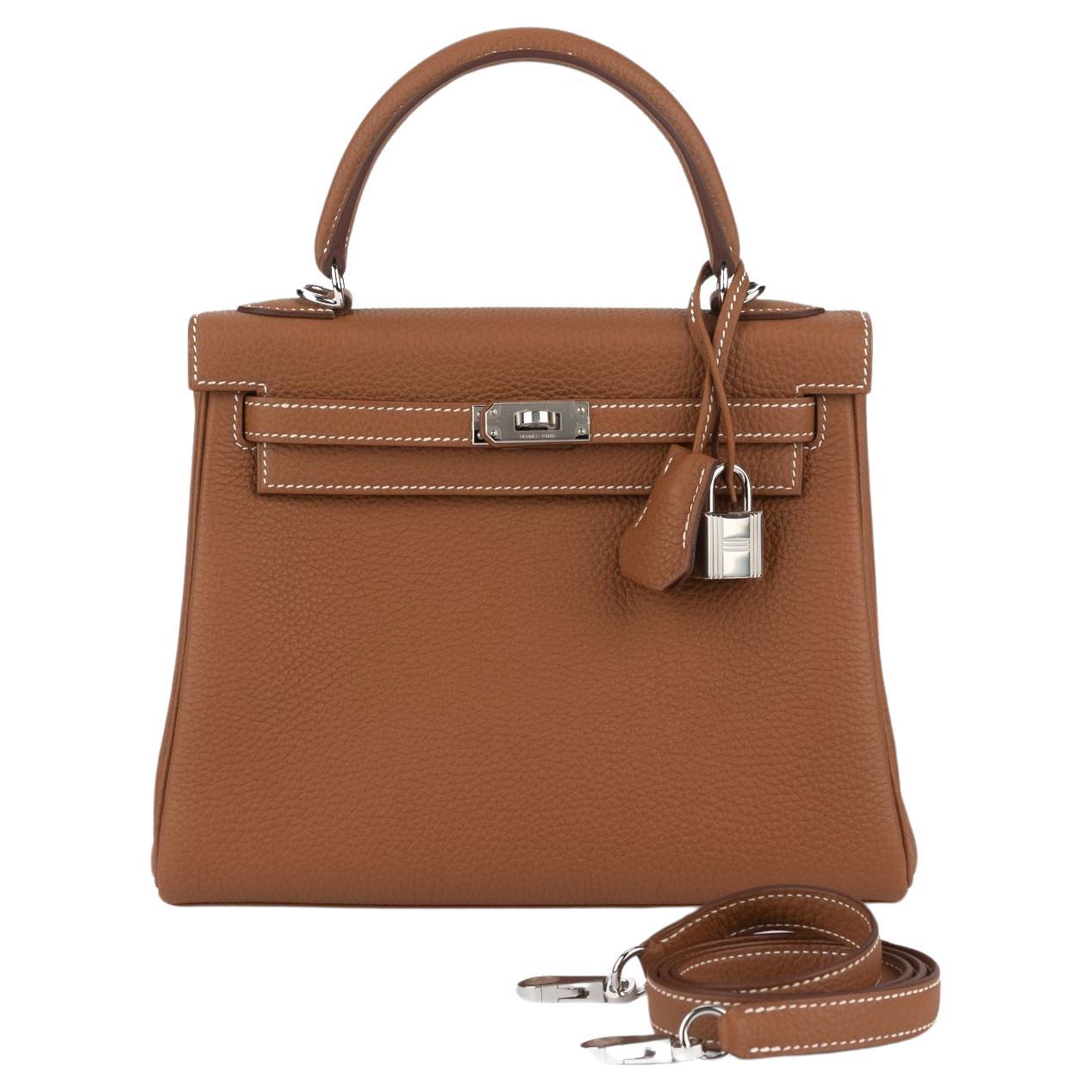 Hermes New Kelly 25 Or Togo Palladium en vente