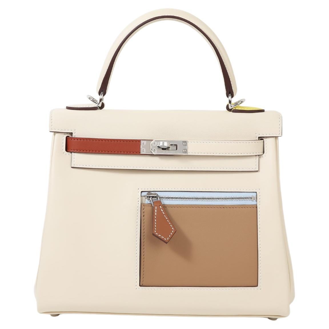 HERMÈS NEW Kelly 25 Limited Edition Cream Multi Swift Top Handle Shoulder Bag