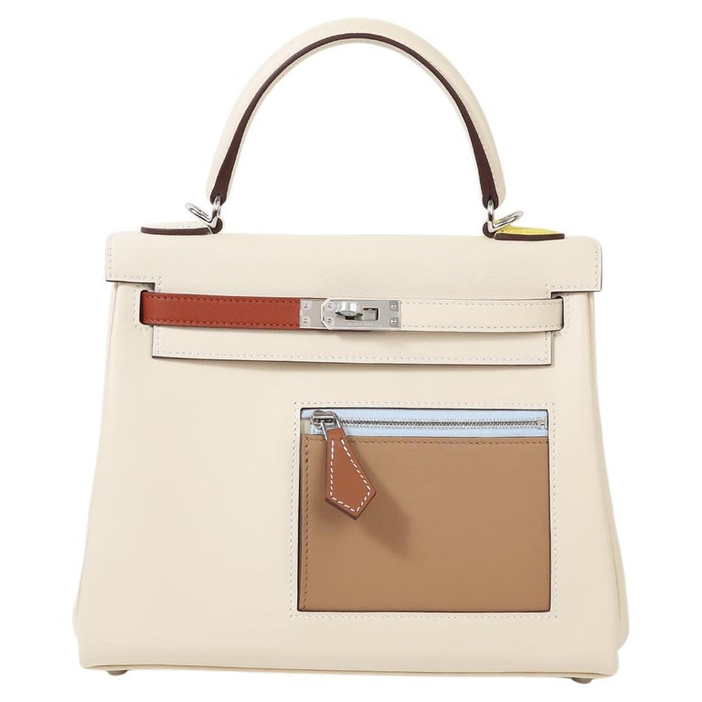 HERMES 2022 Kelly 25 Retourne Colormatic Nata & Multi Swift Leather PHW  - NEW!