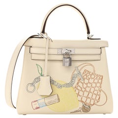  HERMES NEW Kelly 25 Retourne Swift In & Out Cream Nata Top Handle Tote Bag