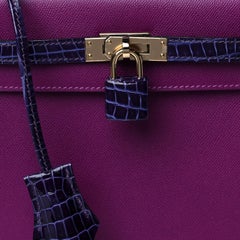 HERMES NEW Kelly 25 Touch Purple Blue Crocodile Exotic Shoulder Flap Bag