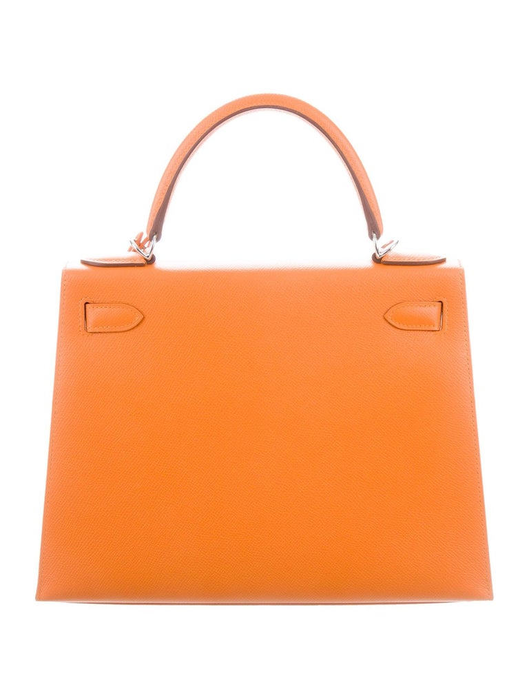 Hermes NEW Kelly 28 Orange Palladium Top Handle Tote Shoulder Bag in ...