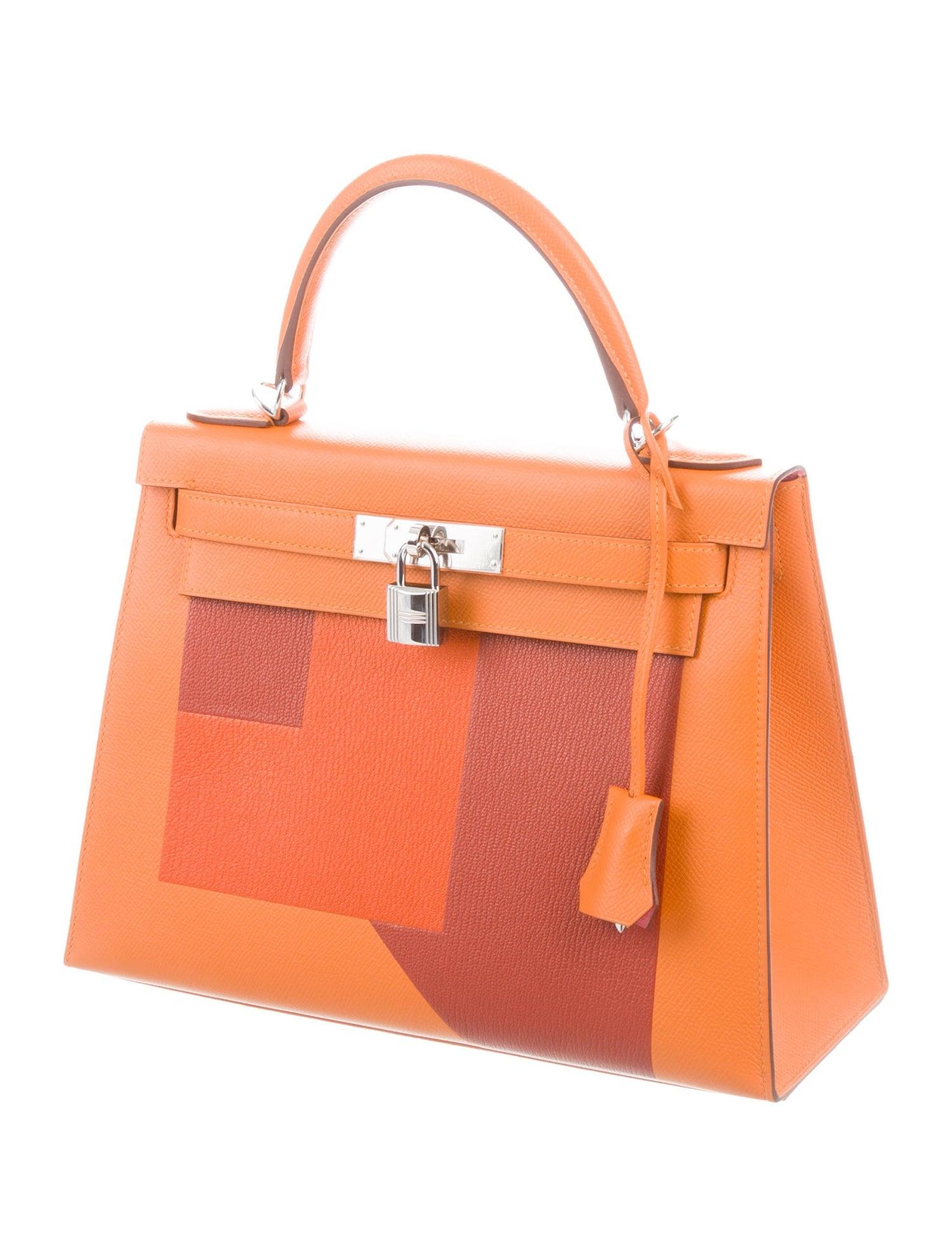 Women's Hermes NEW Kelly 28 Orange Palladium Top Handle Tote Shoulder Bag in Box