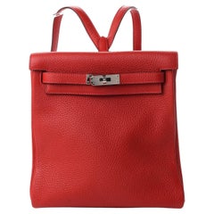 HERMES NEW Kelly Ado Red Togo Leather Palladium Hardware Shoulder Backpack Bag