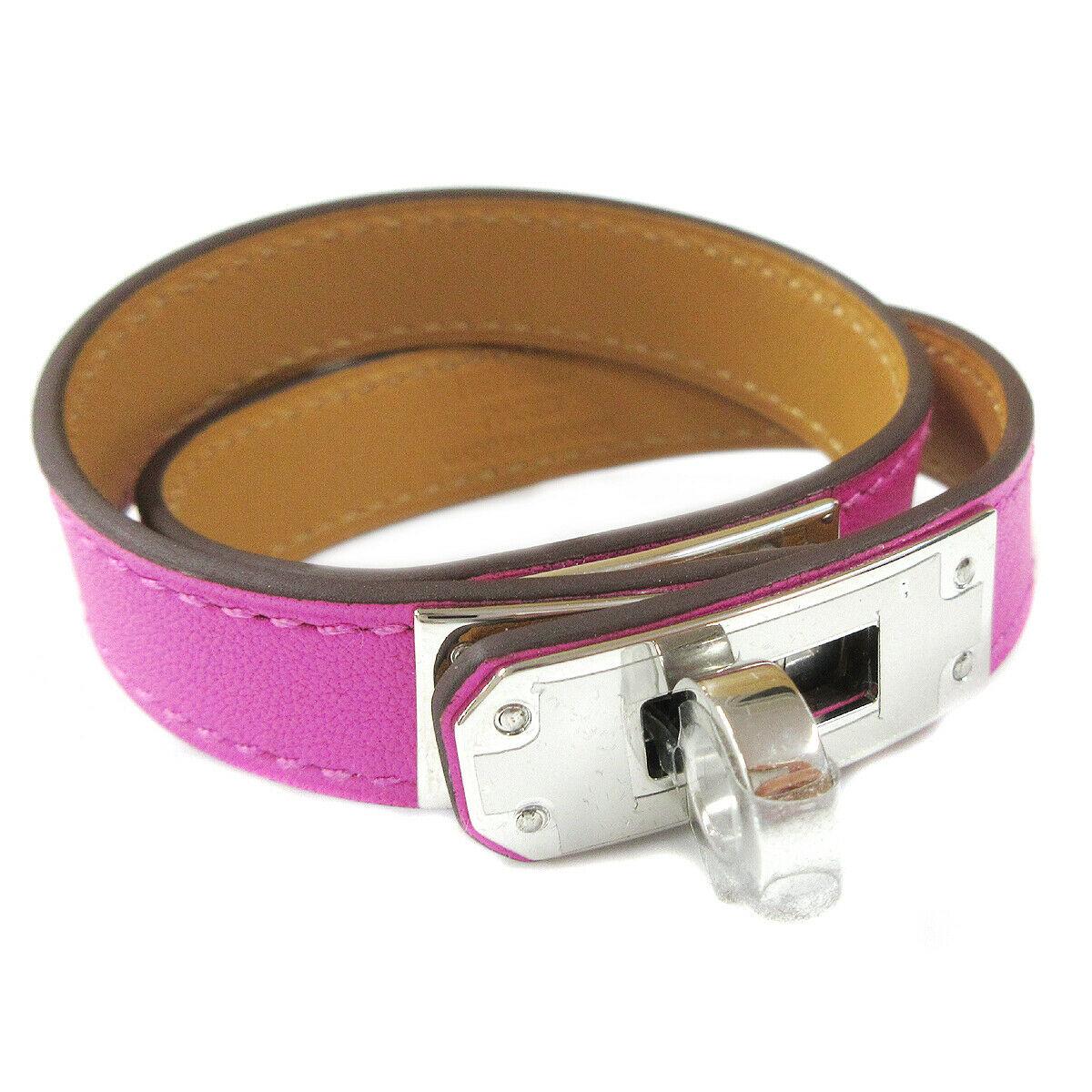 Hermes NEW Kelly Fuchsia Pink Leather Gold Men's Women's Cuff Bracelet in Box 1