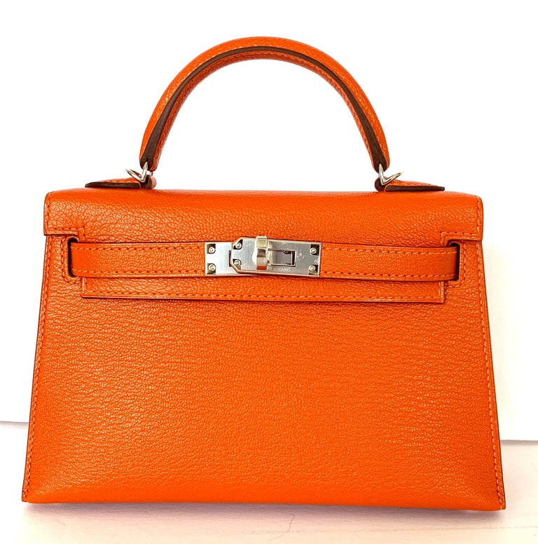 Hermes Mini Kelly 20cm Bag In Orange Clemence Leather 