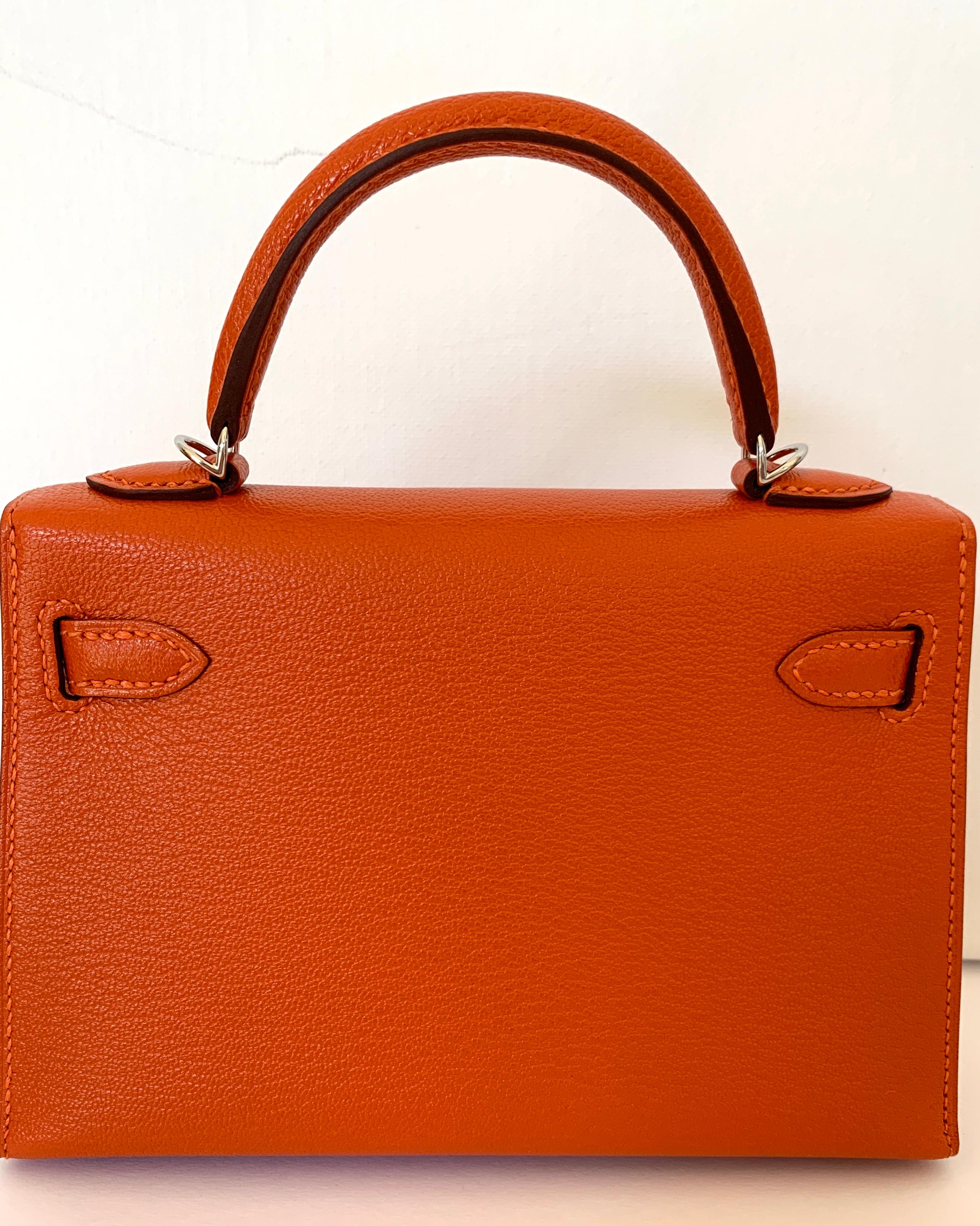 Hermes New Kelly Mini 20 Orange Feu Verso Pink Rose Inside 1
