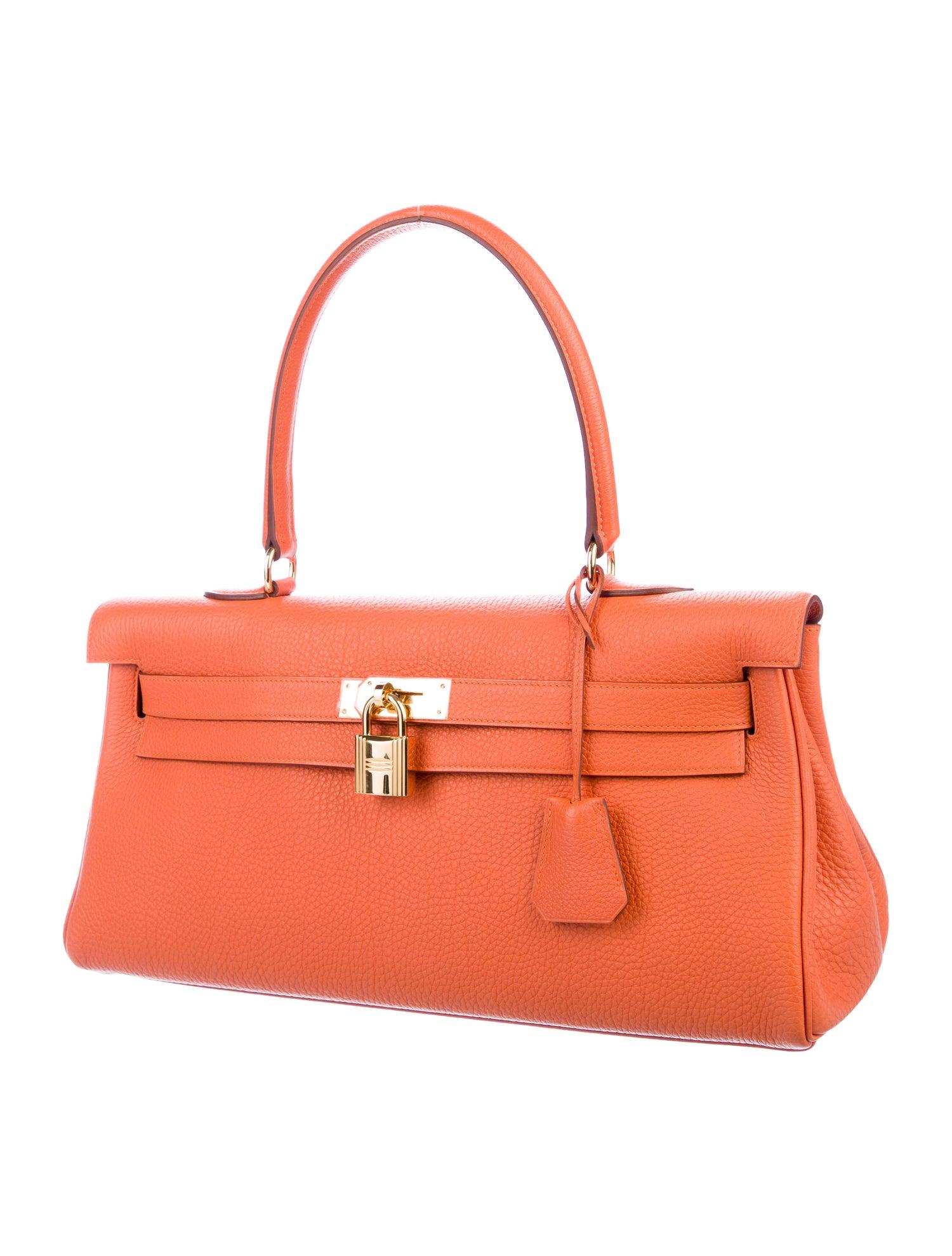 Women's Hermes NEW Kelly Orange Leather Gold JPG Style Top Handle Satchel Tote Bag W/Box