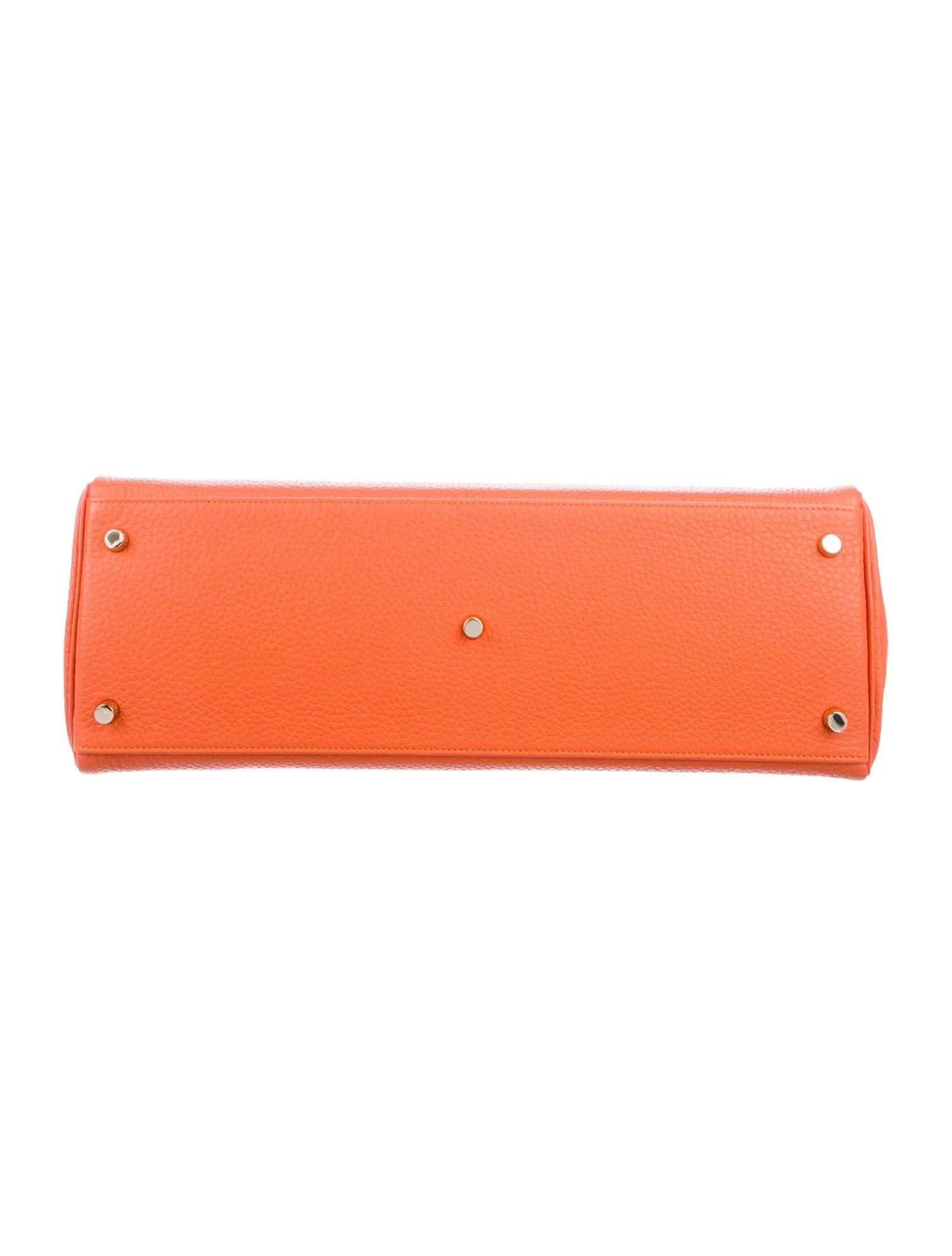 Hermes NEW Kelly Orange Leather Gold JPG Style Top Handle Satchel Tote Bag W/Box 1