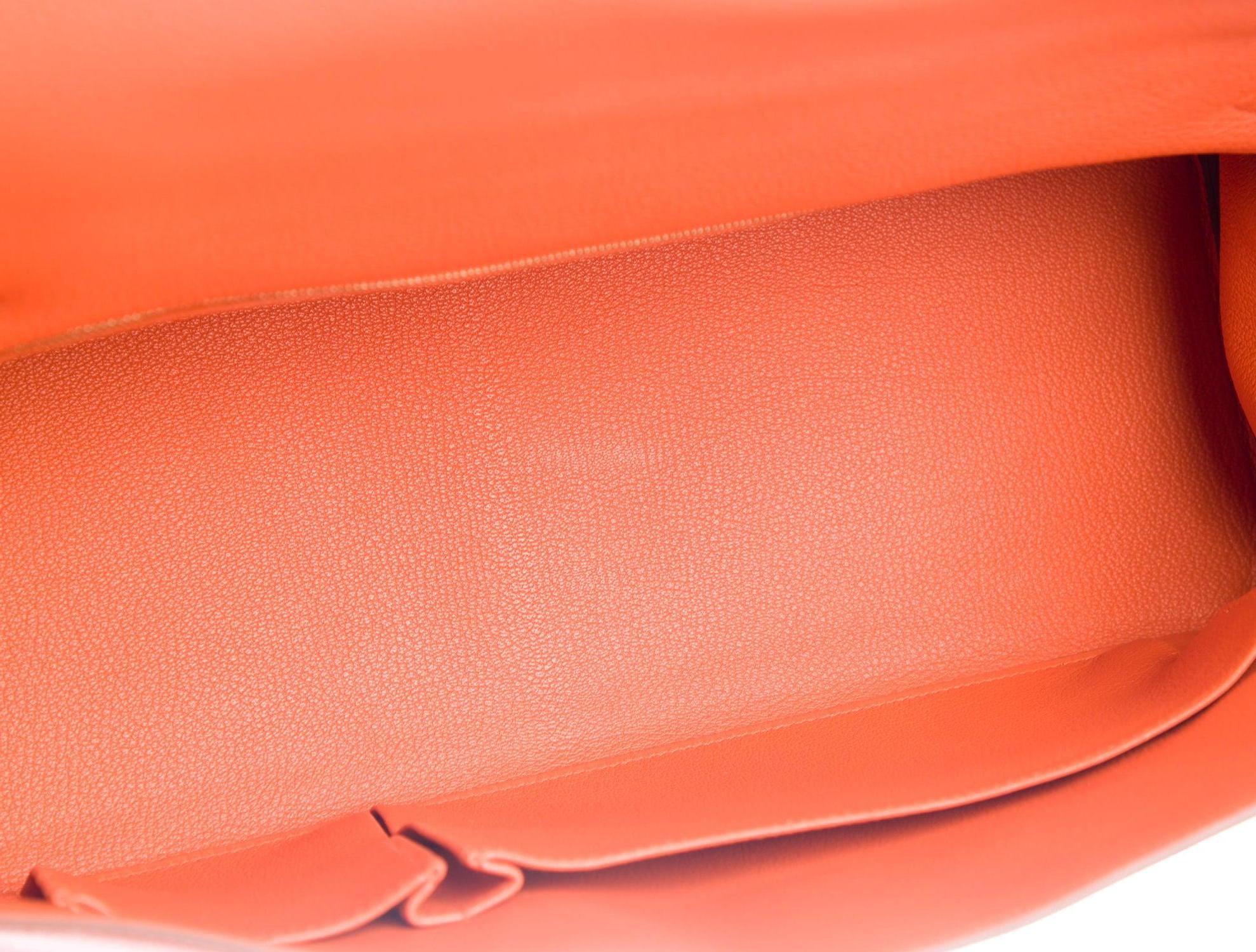 Hermes NEW Kelly Orange Leather Gold JPG Style Top Handle Satchel Tote Bag W/Box 2