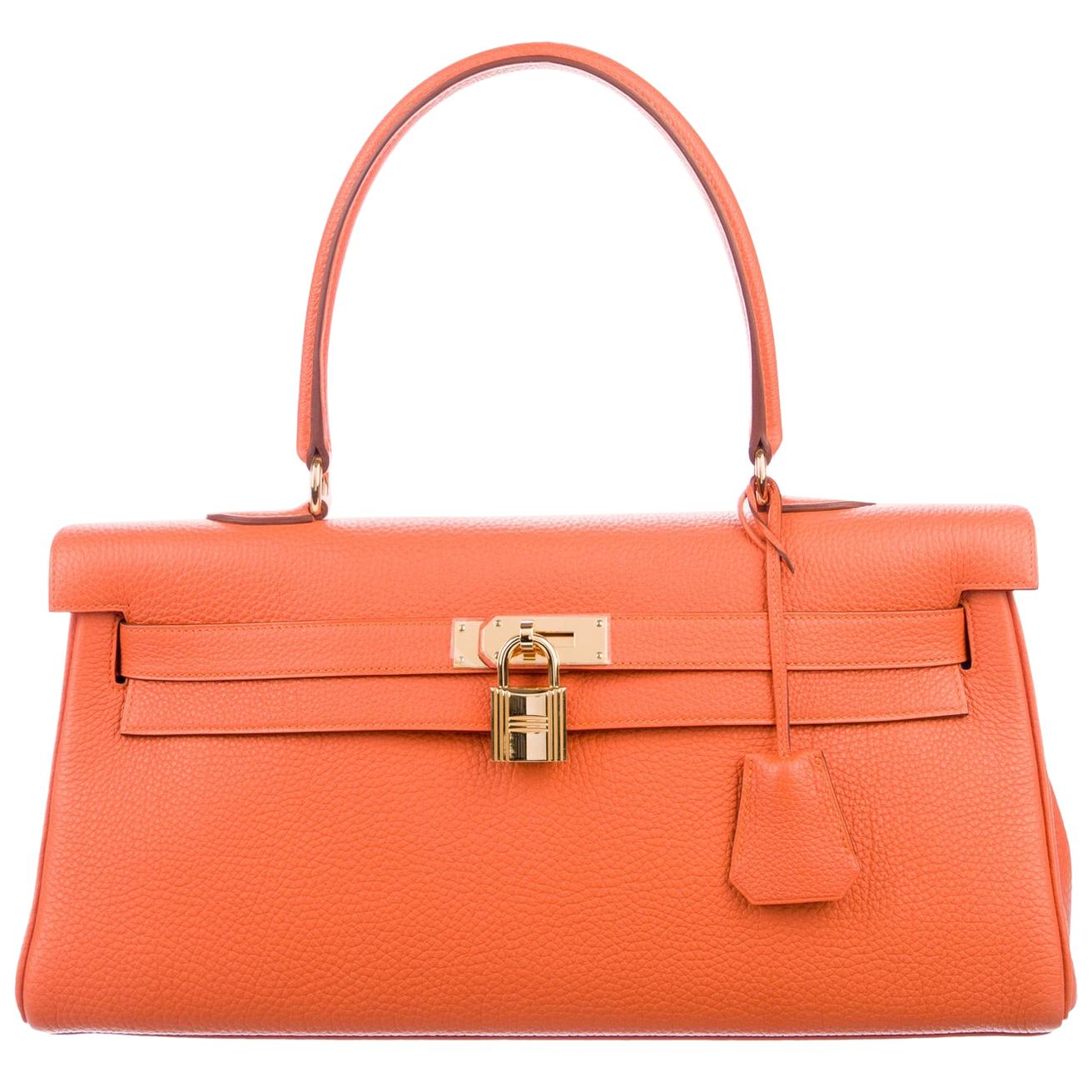 Hermes NEW Kelly Orange Leather Gold JPG Style Top Handle Satchel Tote Bag W/Box