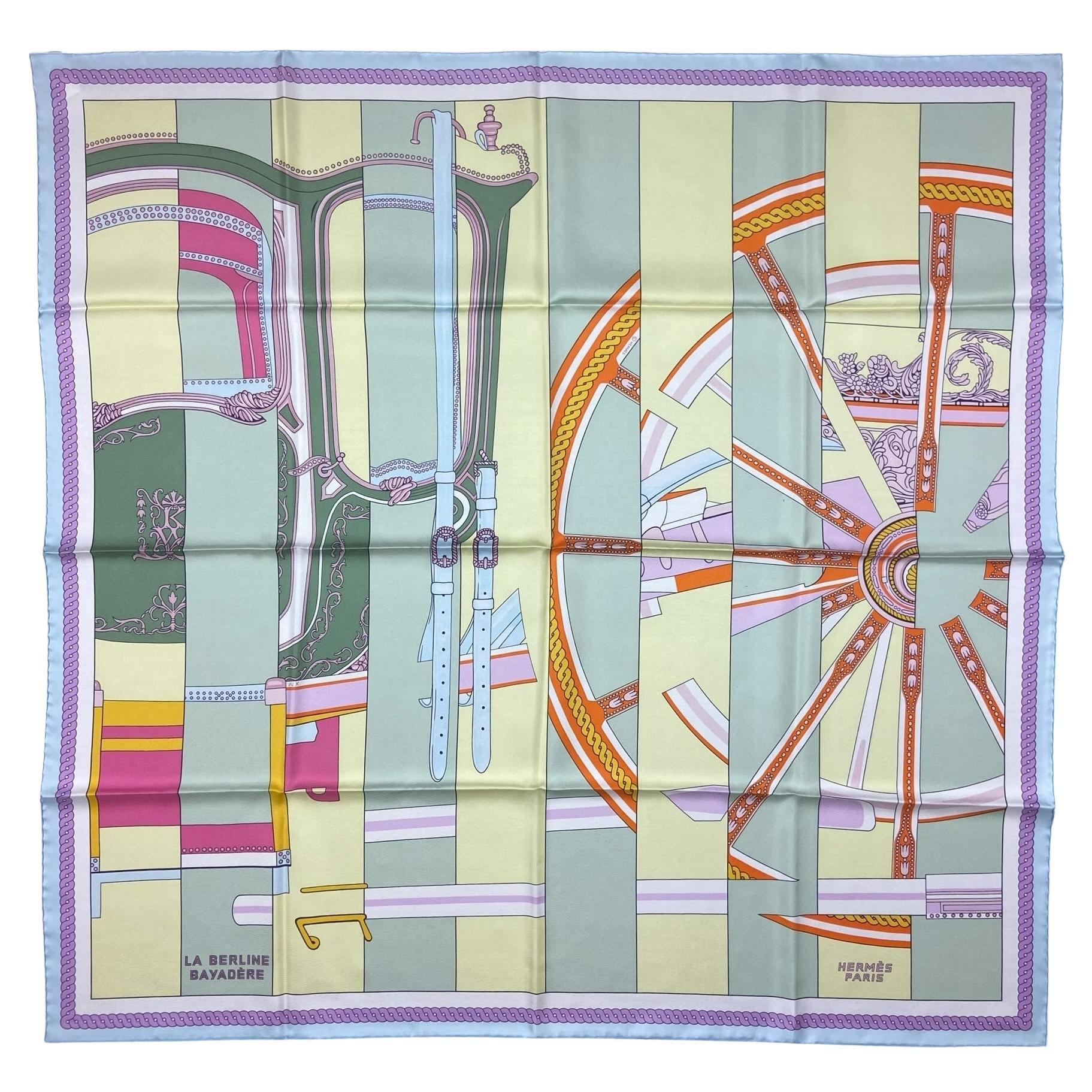 Hermes NEW La Berline Bayadere Ciel/Juane 90cm Silk Scarf For Sale