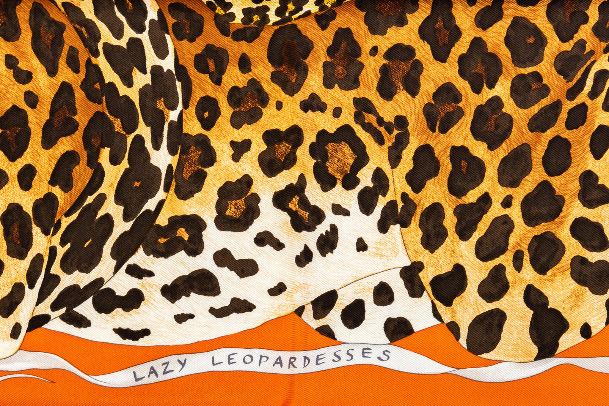 Women's Hermès New Lazy Leopardess Orange Scarf For Sale