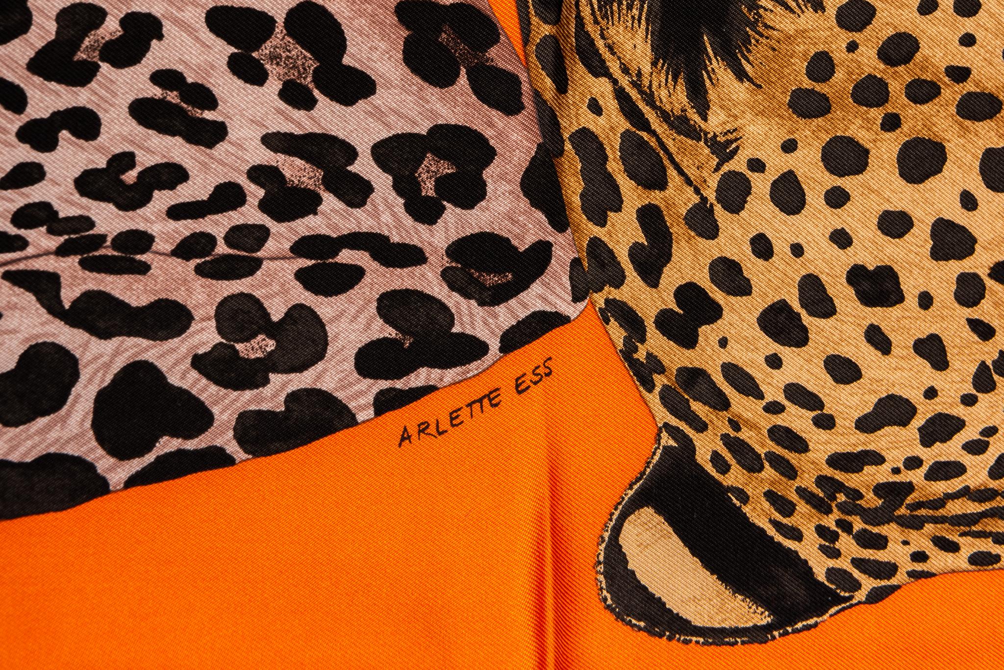 Hermès New Lazy Leopardess Orange Scarf For Sale 4