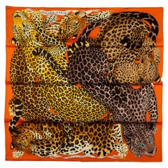 Vintage Hermès New Lazy Leopardess Orange Scarf