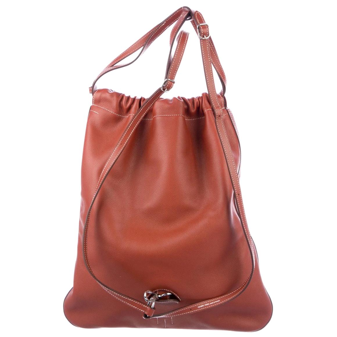 Hermes NEW Leather Logo Men's Knapsack Backpack Carryall Shoulder Travel Bag