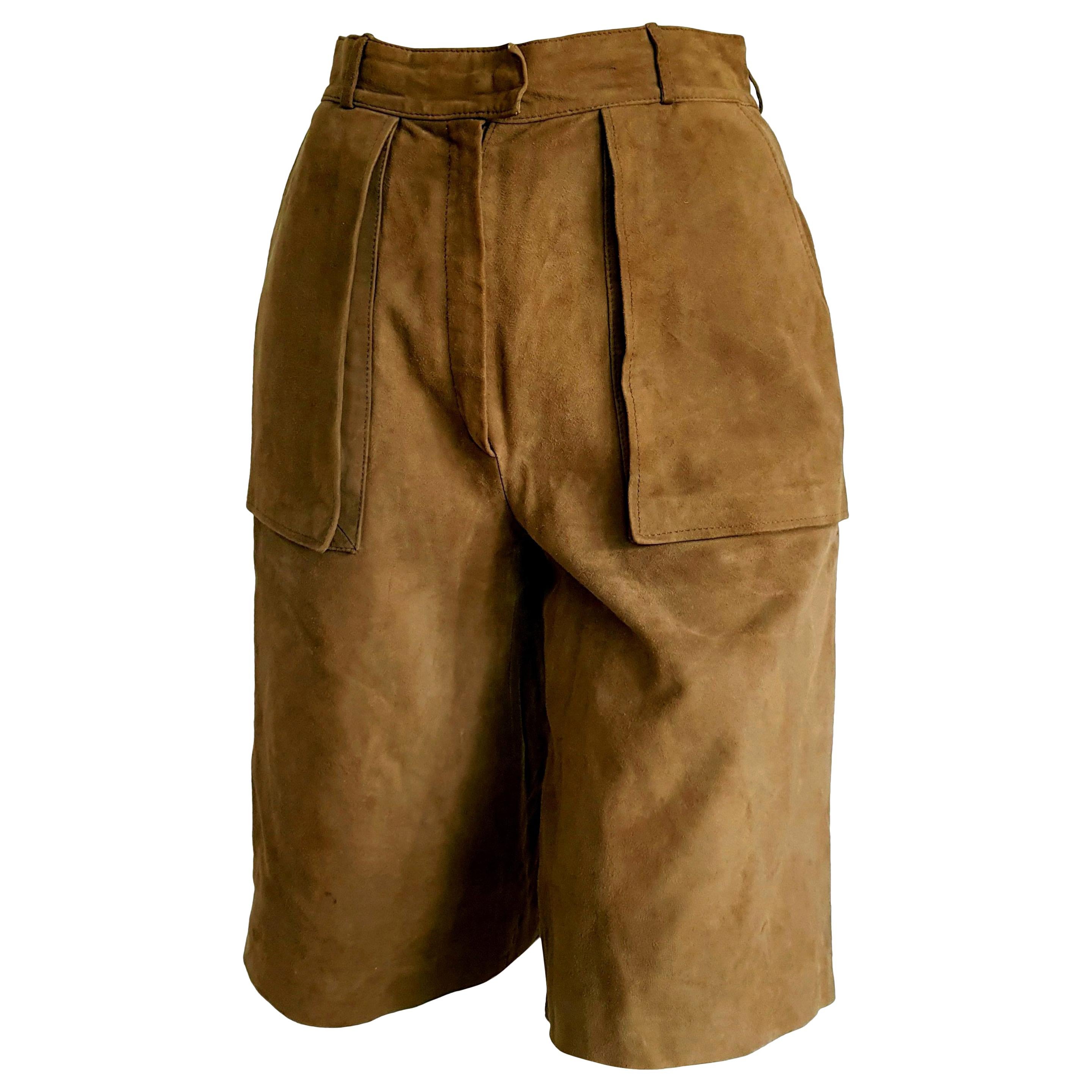 HERMÈS "New" Light Brown Shorts Bermuda Suede Pants - Unworn For Sale