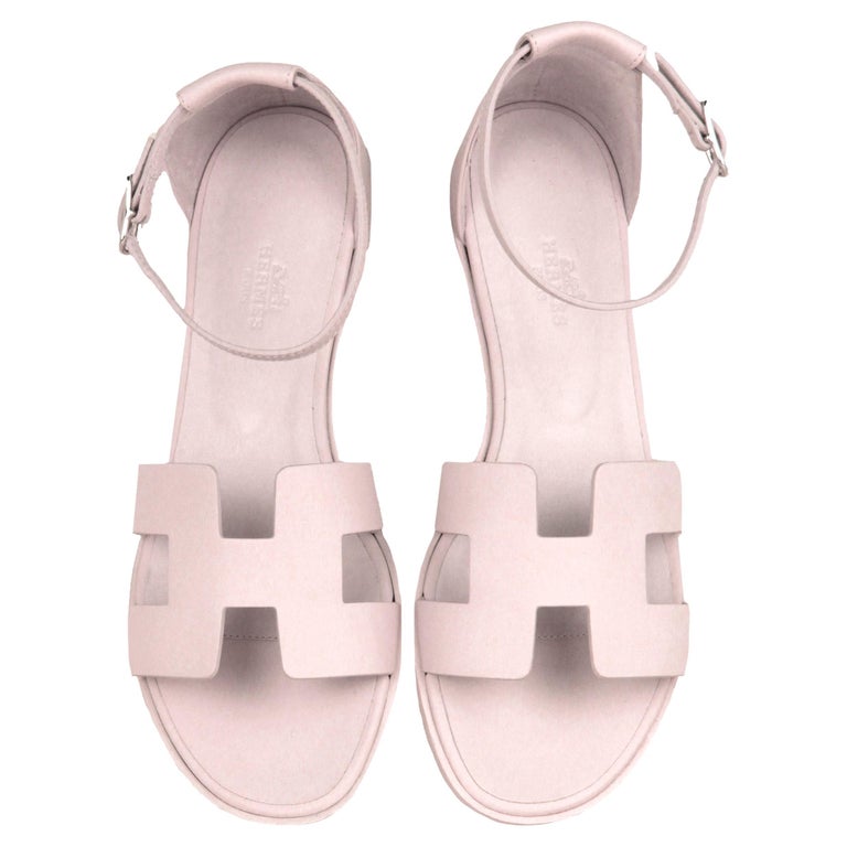 Hermes NEW Light Pink Santorini H Sandals sz 37.5 For Sale at 1stDibs
