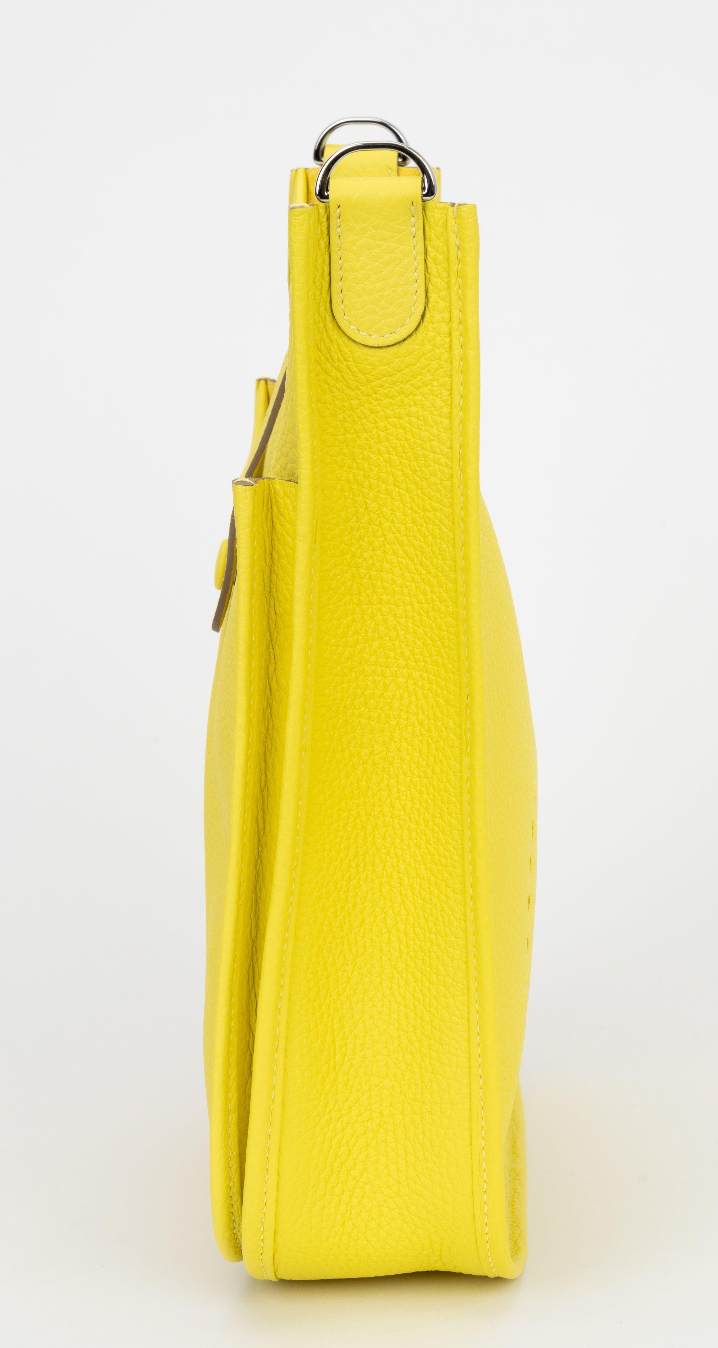Yellow Hermès New Lime Togo Evelyne PM For Sale