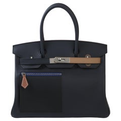 HERMÈS NEW Limited Edition Birkin 30 Black Blue Top Handle Tote Bag