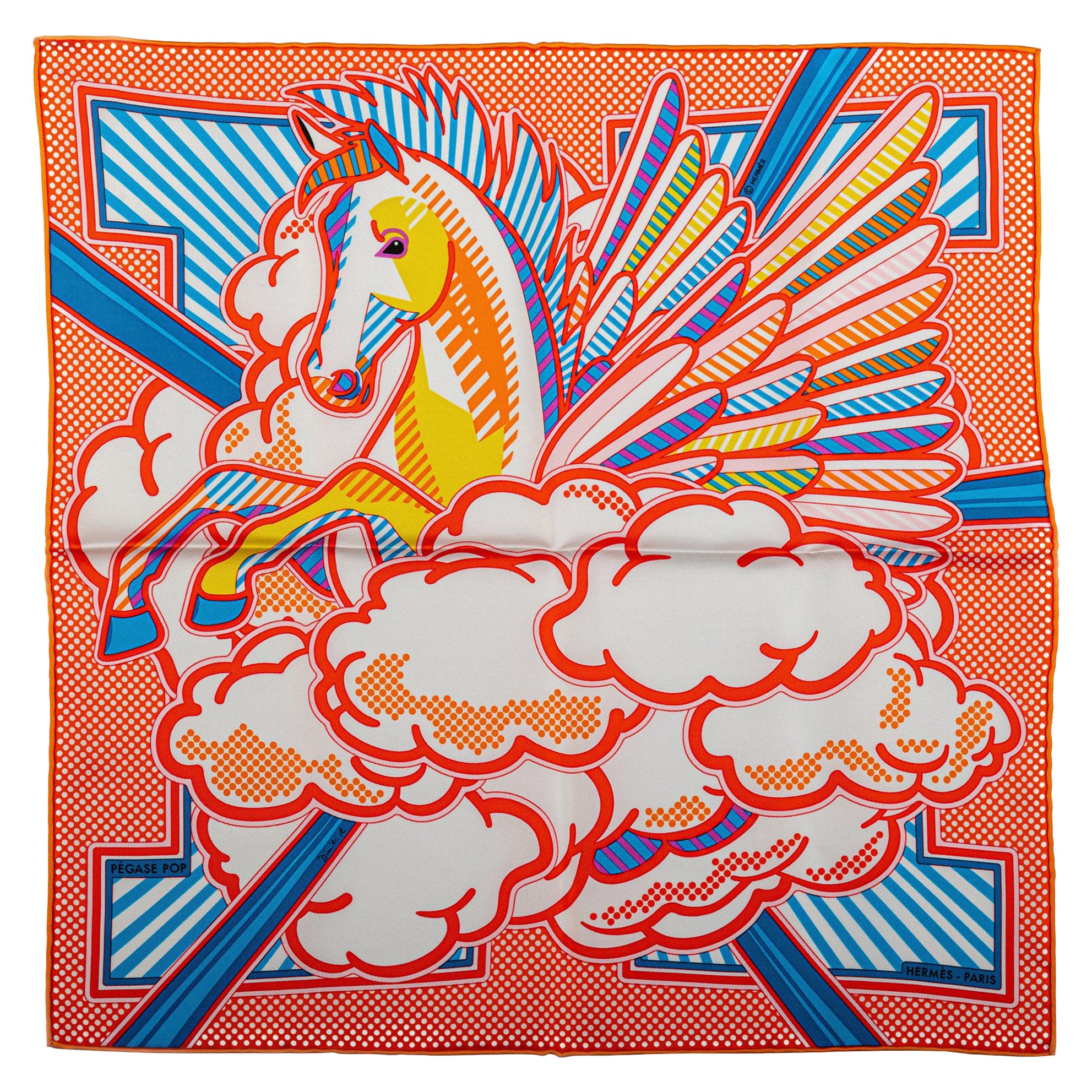 Hermes New Limited Edition Pegase Silk Gavroche Scarf Orange