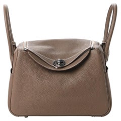 HERMES NEW Lindy 26 Taupe Etoupe Leather Palladium Top Handle Shoulder Tote Bag