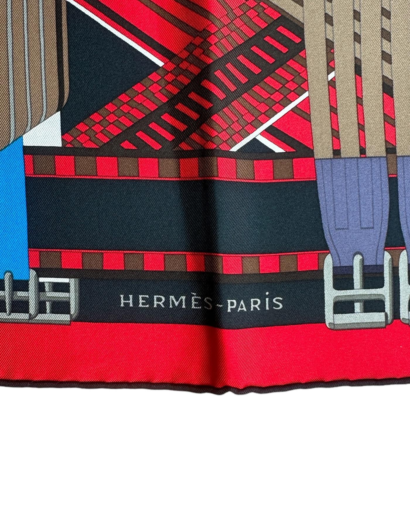 Women's Hermes NEW Marine/ Cobalt/ Noir/ Rouge Double Sangle 90cm Silk Scarf For Sale