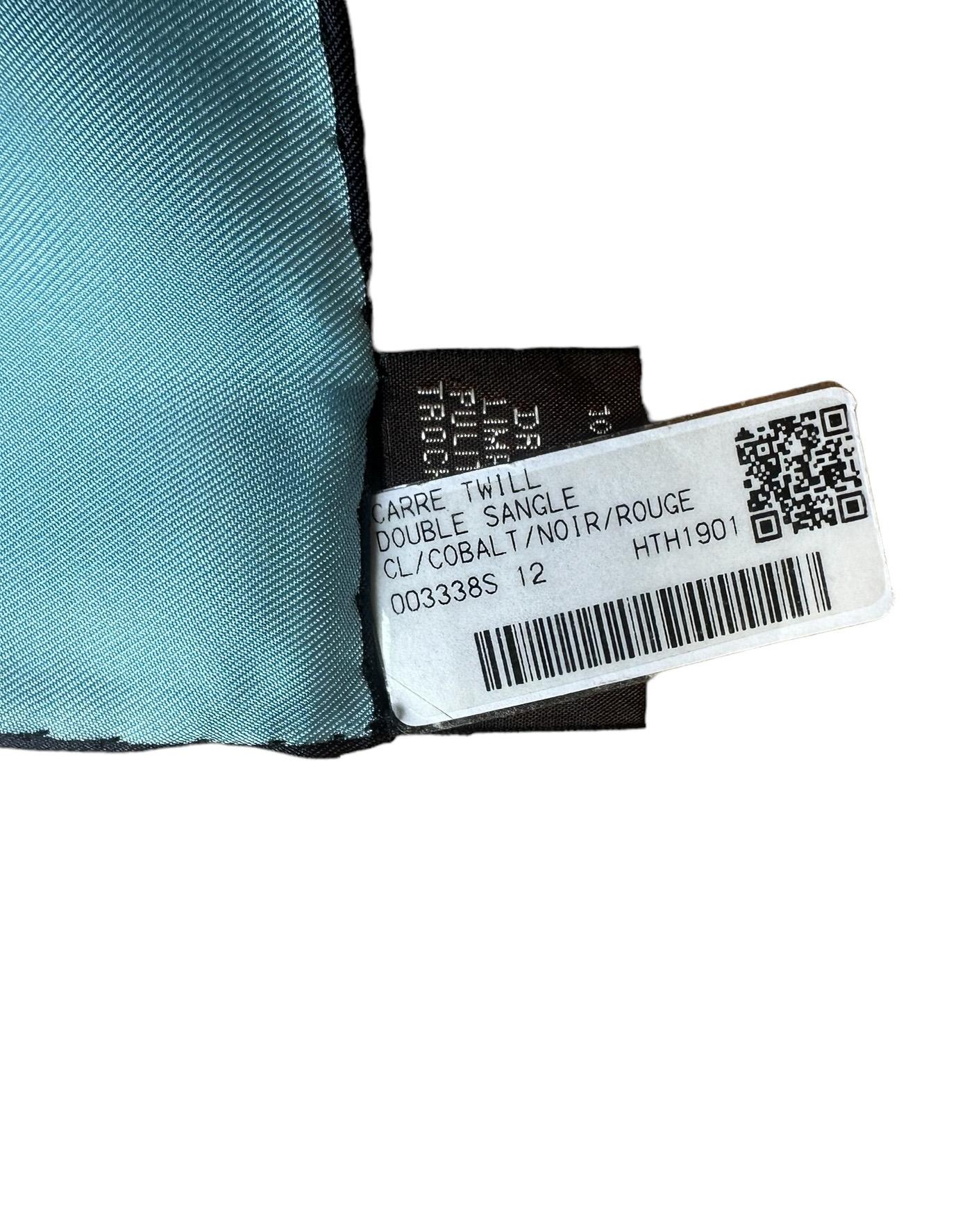 Hermes NEW Marine/ Cobalt/ Noir/ Rouge Double Sangle 90cm Silk Scarf For Sale 3