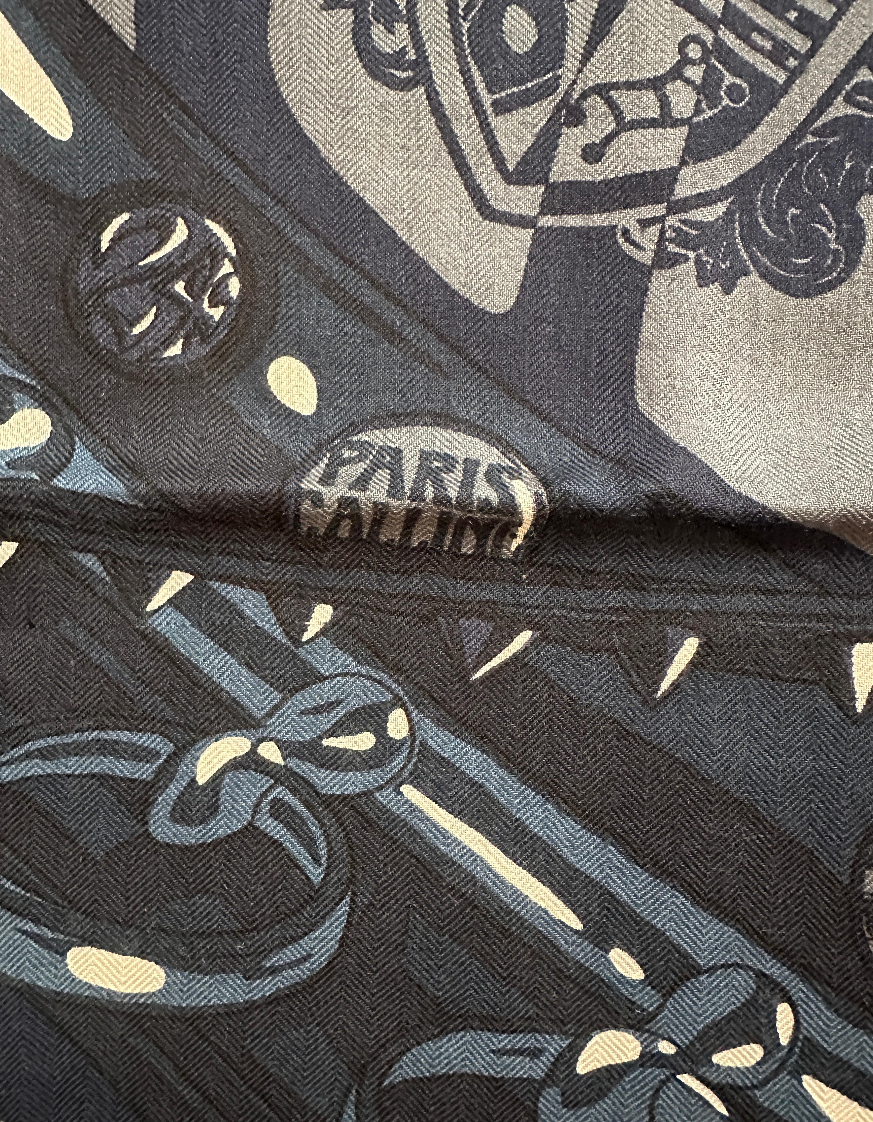 Hermes NEW Marin/Gris/Taupe Cheval Punk Echarpe 100cm soie/cachemire en vente 2