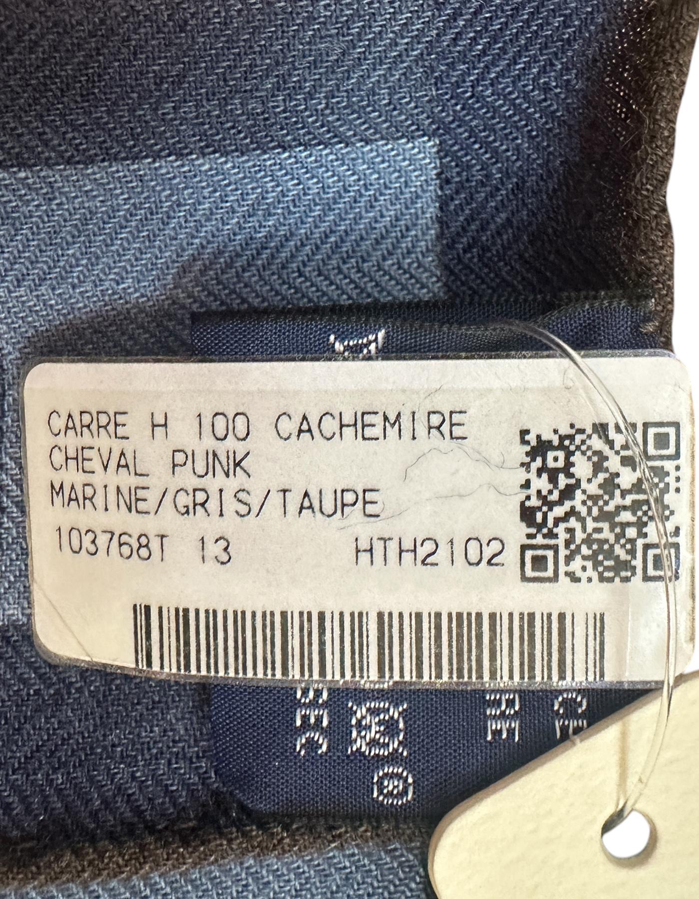 Hermes NEW Marin/Gris/Taupe Cheval Punk Echarpe 100cm soie/cachemire en vente 3