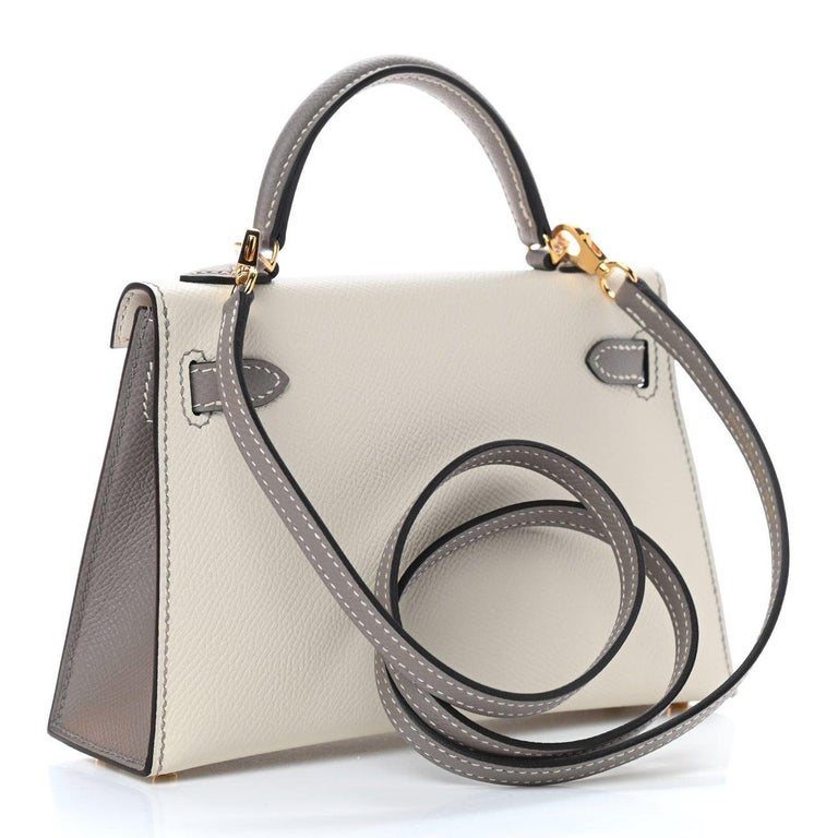 HERMES NEW Mini Kelly 20 Sellier Etoupe Gold Small Top Handle Shoulder ...