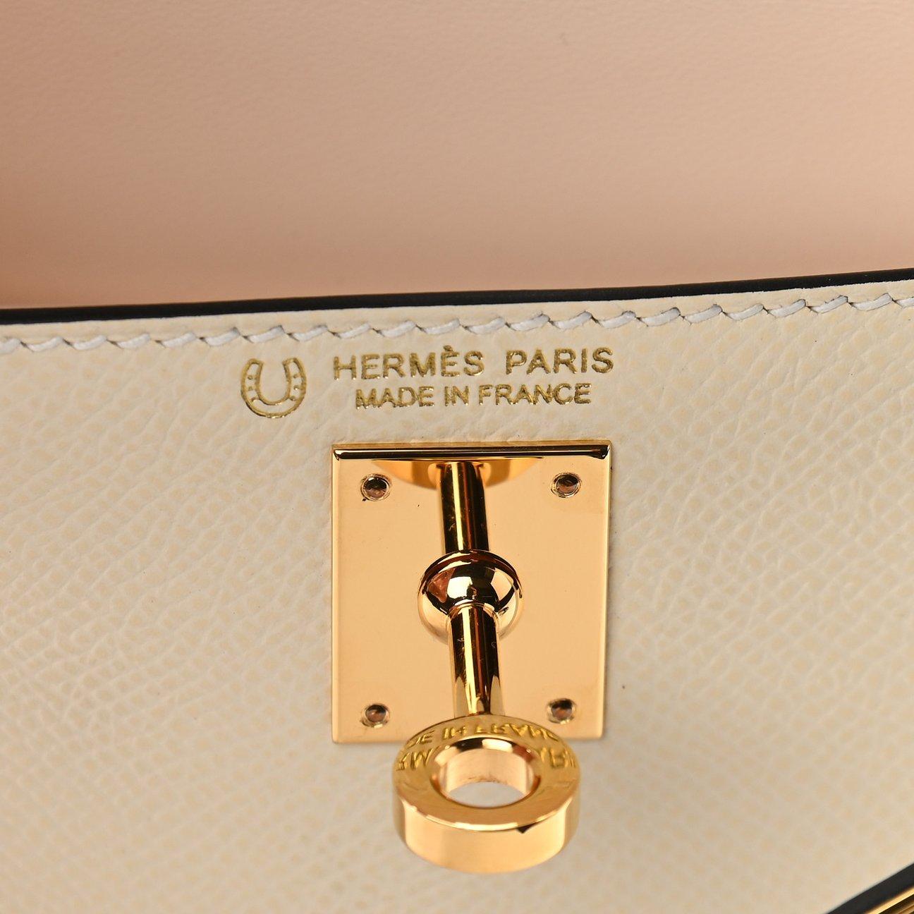 HERMES NEW Mini Kelly 20 Sellier Leather Ivory Black Small Tote ...