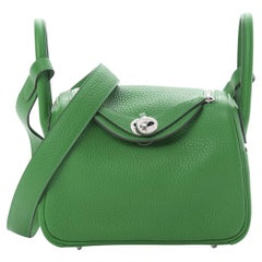 HERMES NEU Mini Lindy 20 Umhängetasche aus grünem Bambusleder mit Palladiumgriff