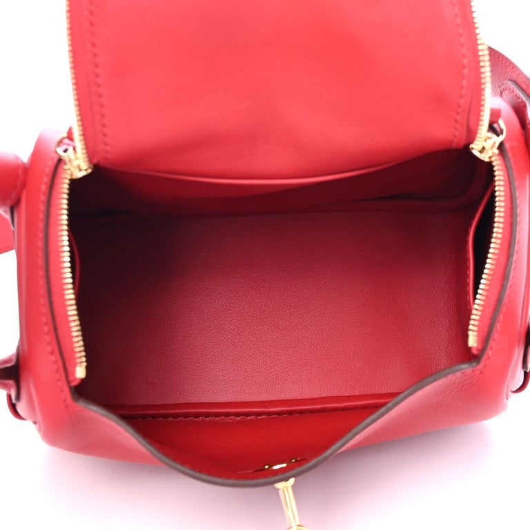 HERMES NEW Mini Lindy 20 Red Rouge Leather Gold Top Handle Shoulder Bag ...