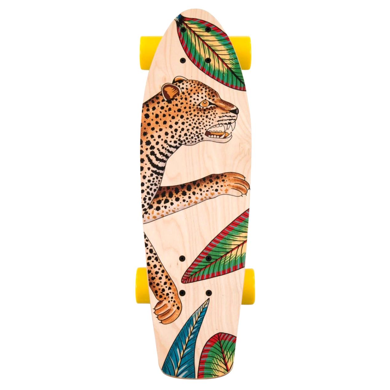 Hermes NEW Multicolor Yellow Multi Wood Savana Animal Leopard Skateboard in Box