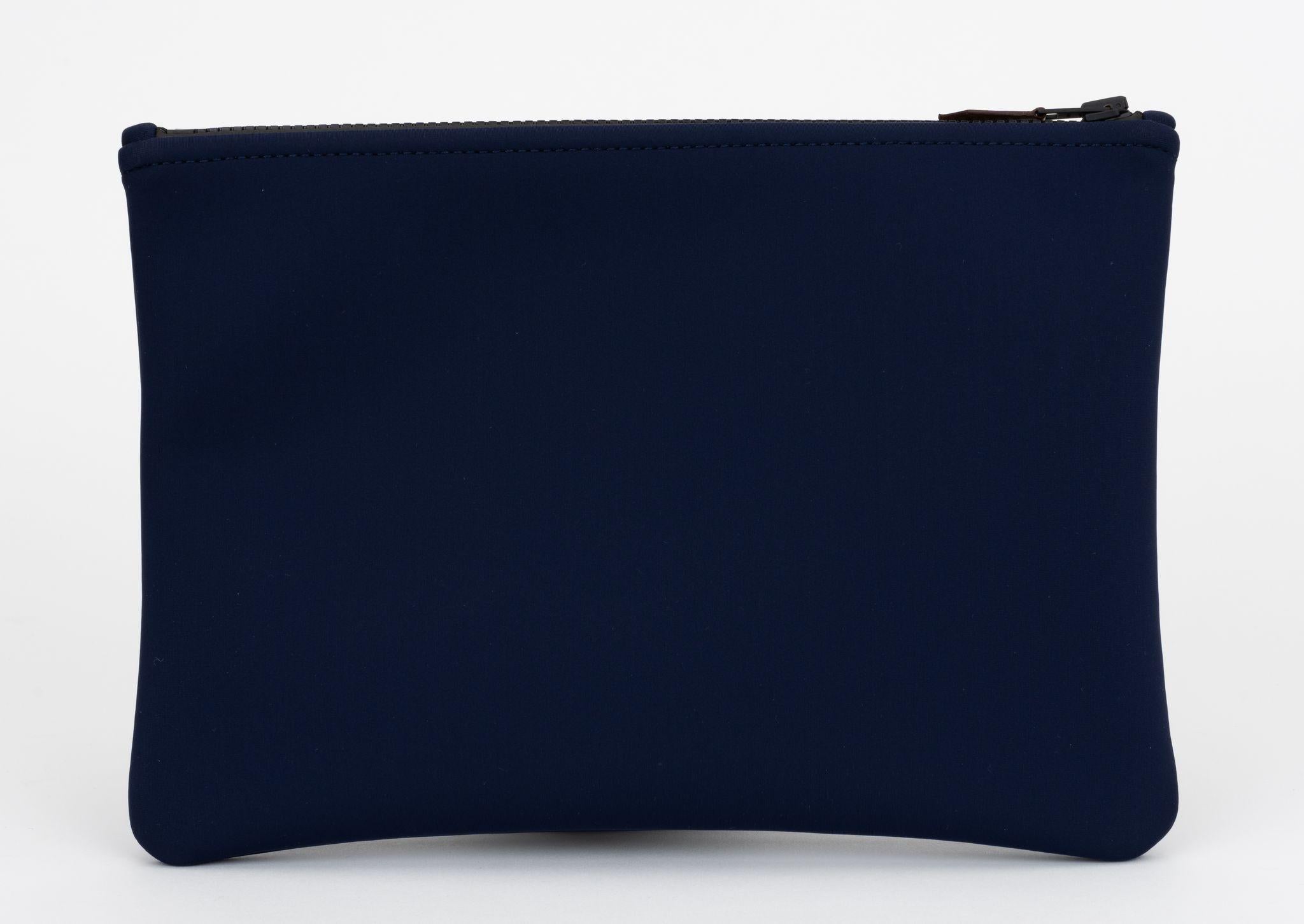 Hermès New Navy Neoprene Pouch In New Condition For Sale In West Hollywood, CA