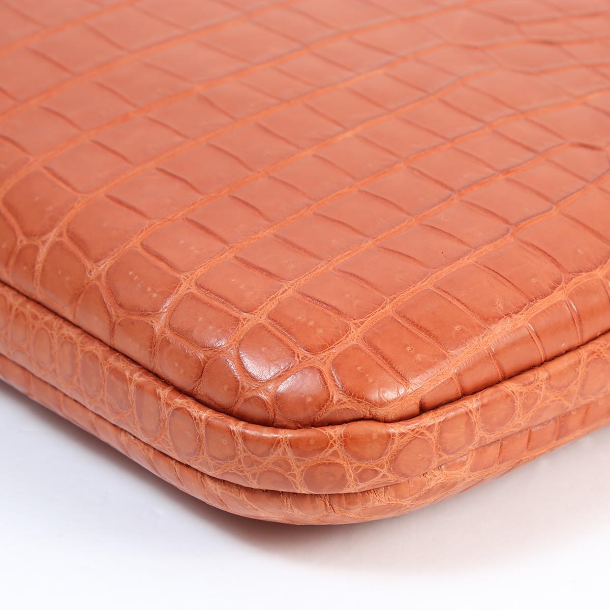 Women's HERMES NEW Orange Crocodile Exotic Leather Men Gold iPad Tablet Laptop Case Bag