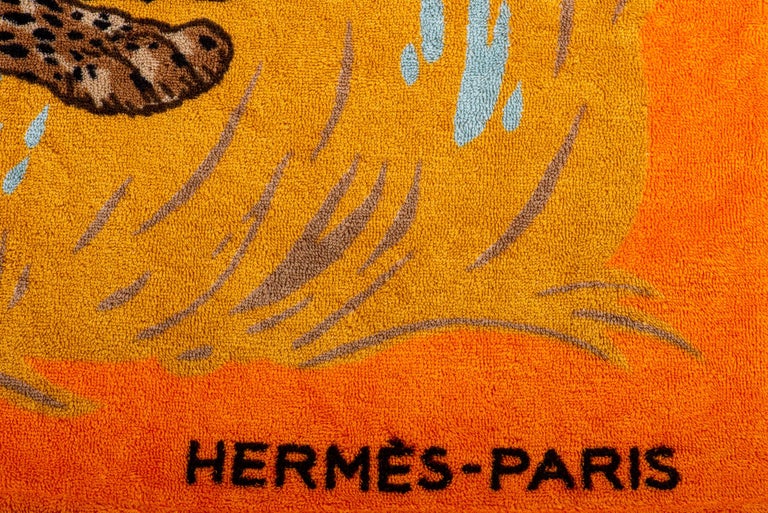 Hermès New Orange Guepards Beach Towel For Sale at 1stDibs