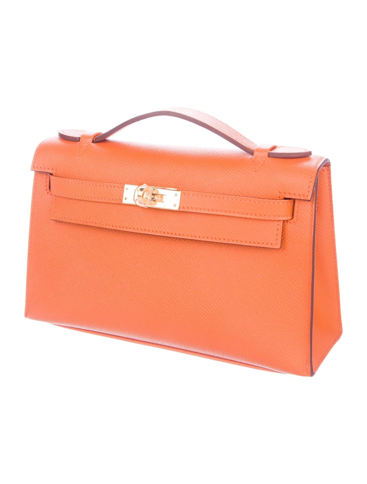 Women's Hermes NEW Orange Leather Gold Top Handle Satchel Small Tote Bag in Box