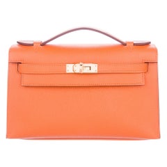 Hermes NEW Orange Leather Gold Top Handle Satchel Small Tote Bag in Box