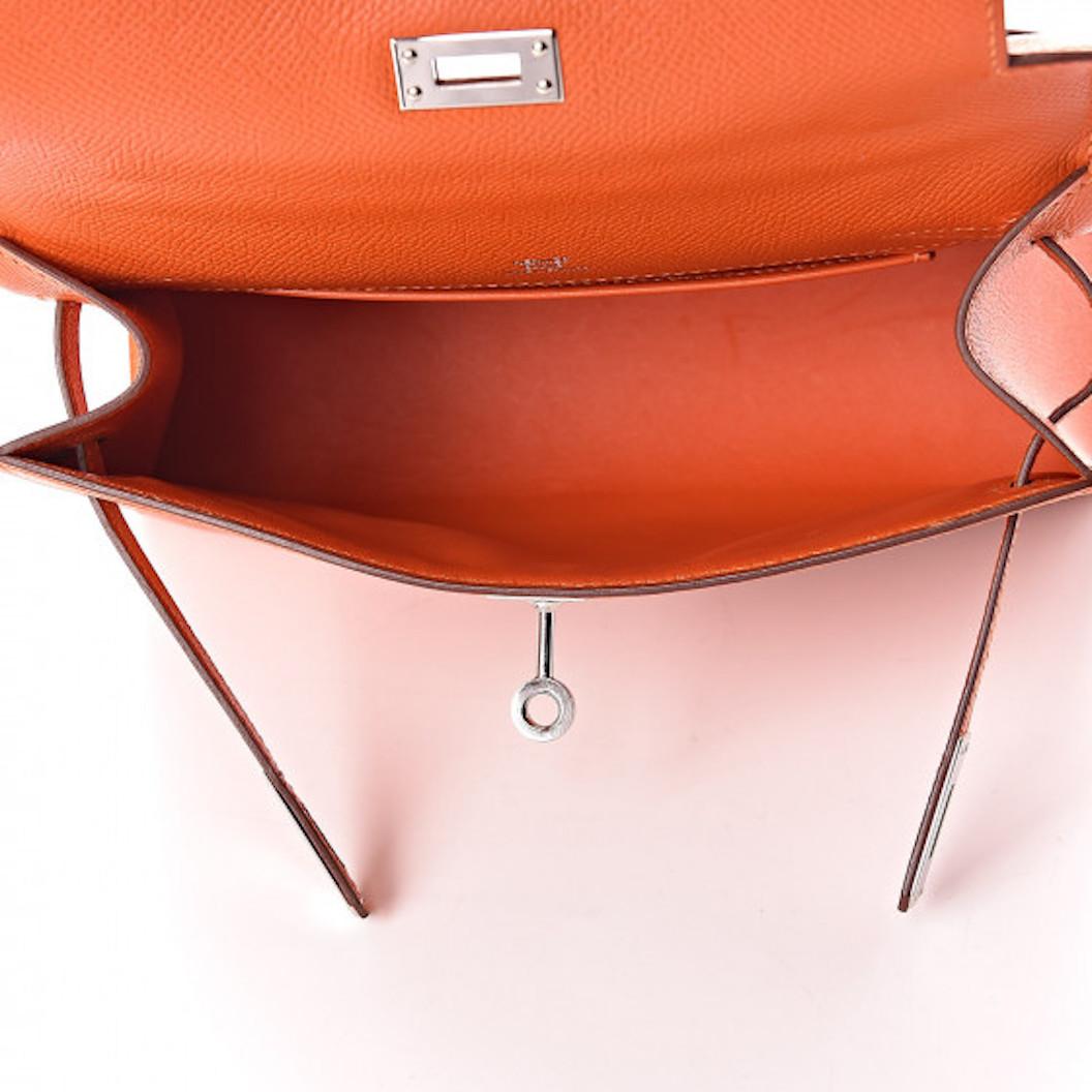 Women's Hermes NEW Orange Leather Palladium Top Handle Satchel Small Tote Bag in Box