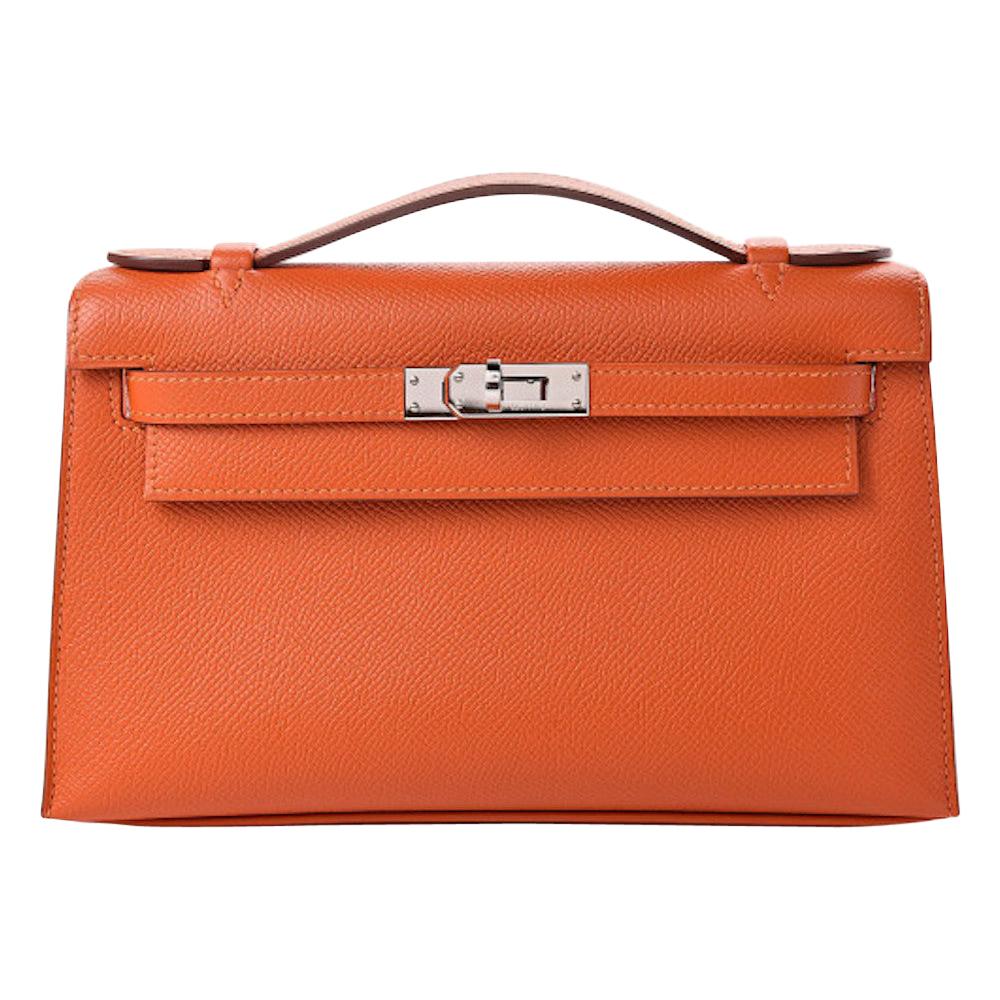 Hermes NEW Orange Leather Palladium Top Handle Satchel Small Tote Bag in Box
