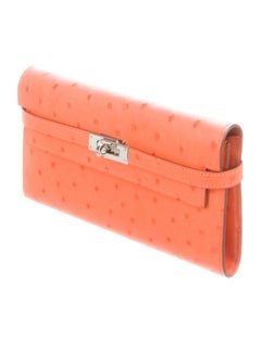 Hermes NEW Orange Ostrich Exotic Leather Palladium Evening Clutch Wallet in Box