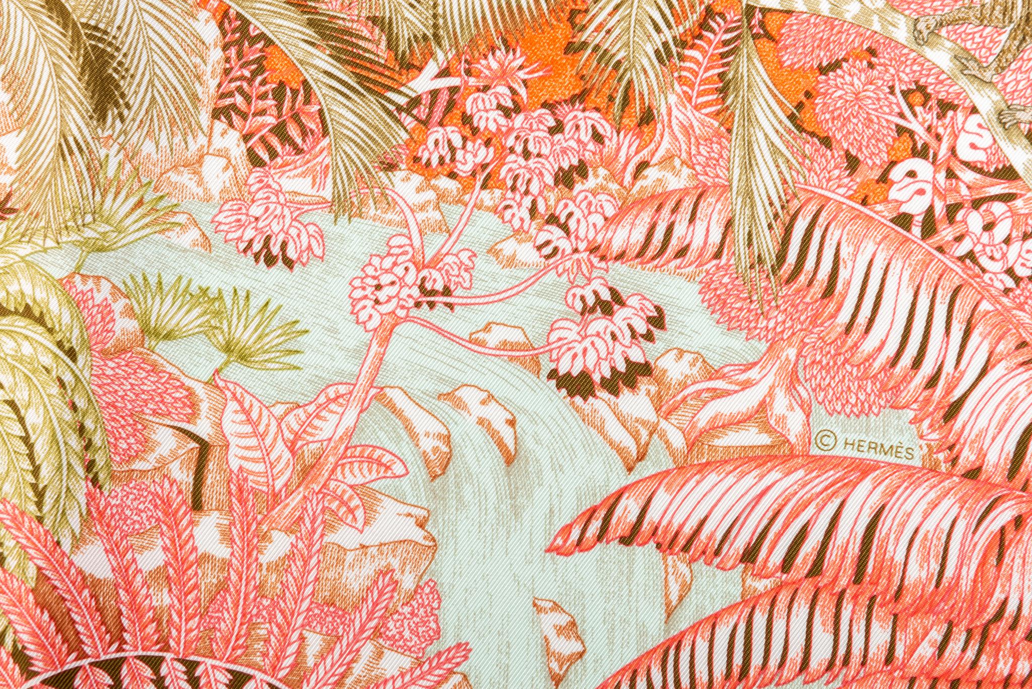 Beige Hermes New Orange Tropical Garden Scarf For Sale