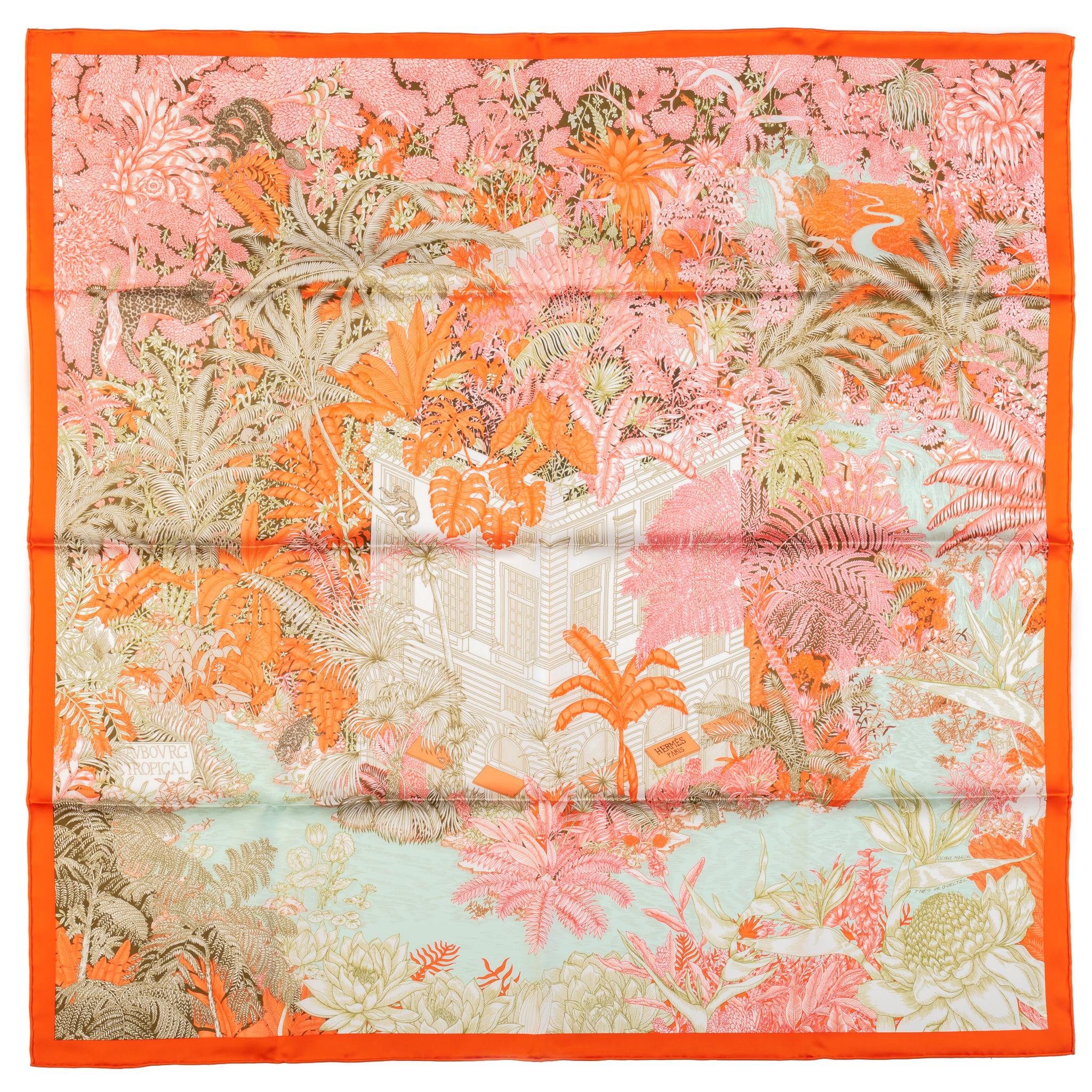 Hermes New Orange Tropical Garden Scarf For Sale 1
