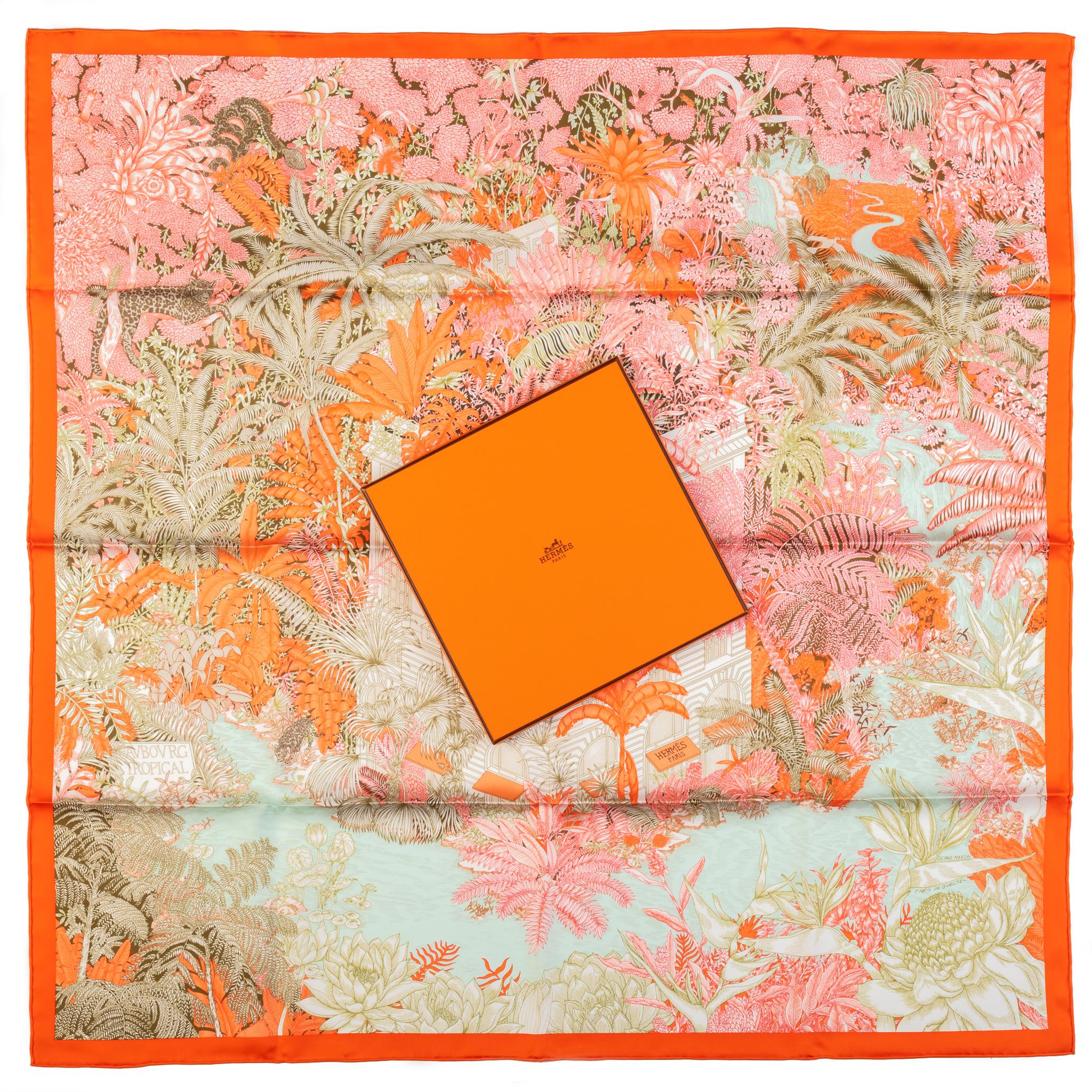 Hermes New Orange Tropical Garden Scarf For Sale 2