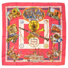 Used Hermès "New Orleans" 90cm Original Issue Pink Silk Scarf by Loïc Dubigeon, 1996.